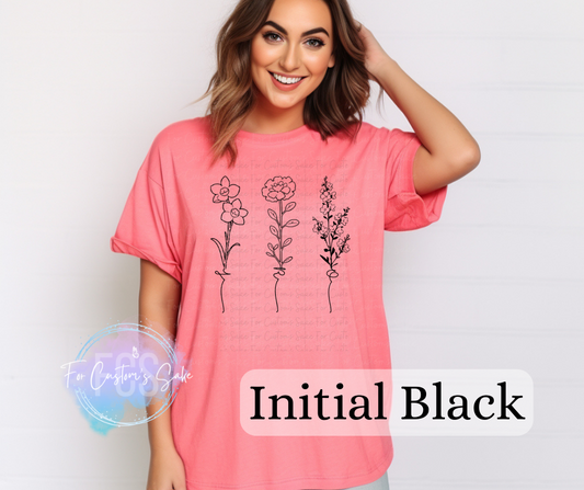 Birth Month Flower INITIAL(S) (Black)