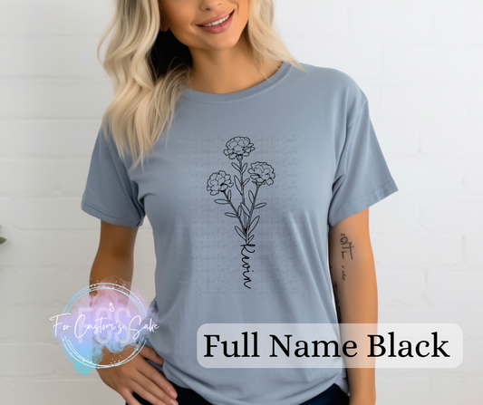 Birth Month Flower FULL NAME(S) (Black)